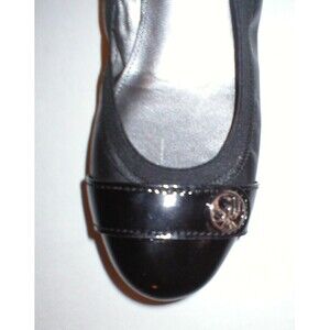 New Womens Authentic Coach Flats Leather 6 Shoes Black Gold Logo Patent Ballet